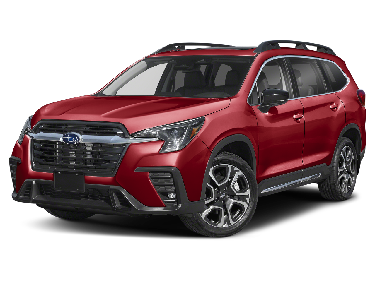 2025 Subaru Ascent Limited in Crimson Red Pearl — front three-quarter view