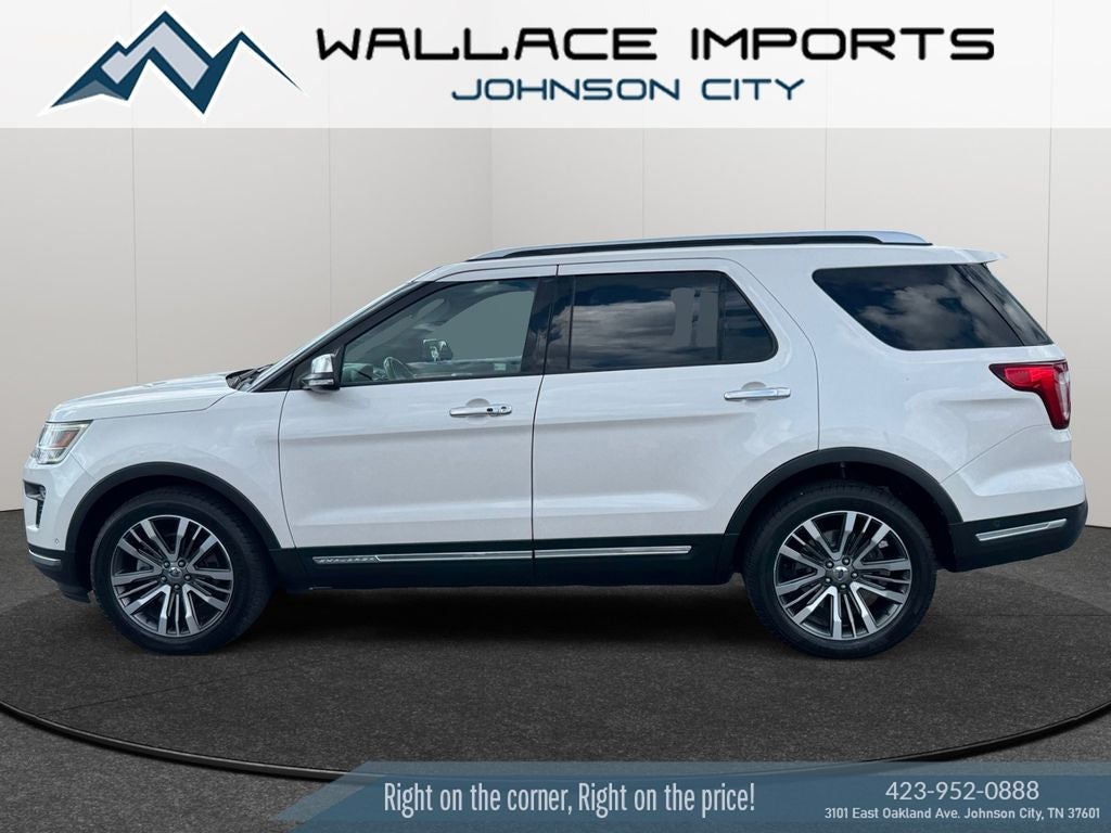 2018 Ford Explorer Platinum in White Platinum Clearcoat Metallic — front three-quarter view