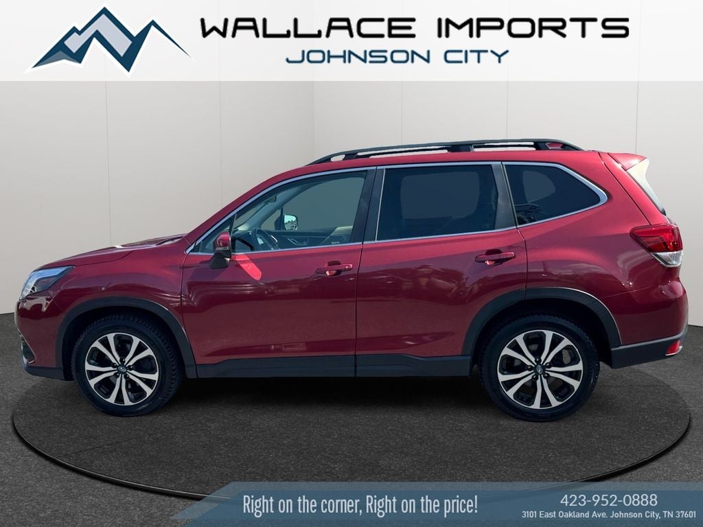 2022 Subaru Forester Limited in Crimson Red Pearl — front three-quarter view
