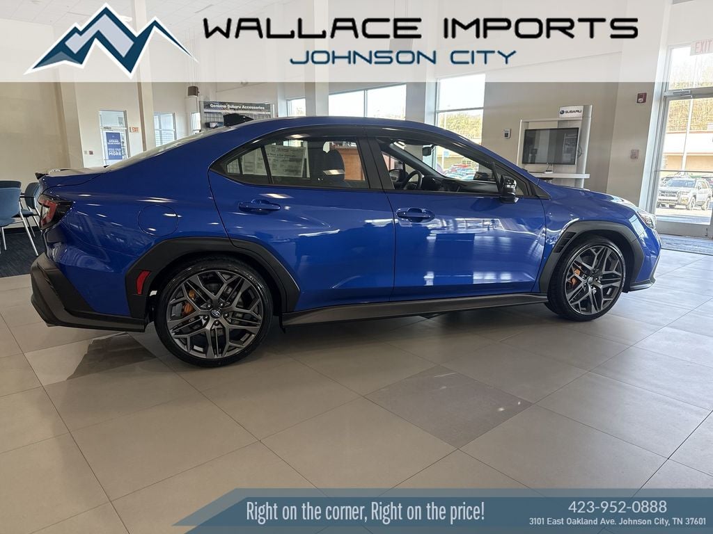 2026 Subaru WRX tS in Wr Blue Pearl — front three-quarter view